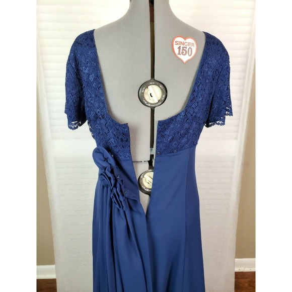 Lanz of Salzburg A-Line Lace Chiffon Blue Gown 10 - Picture 9 of 11